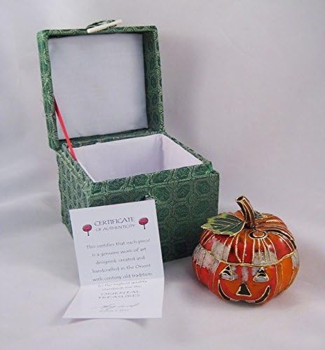 Pack 2 - Cloisonne Miniature Harvest Halloween Pumpkin Trinket Boxi N a Beautiful Gift Box