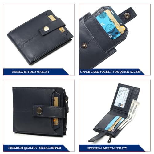 Image of Crafted RFID Safe Leather Wallet for Men /Women, Bifold Trendy, Full Grain with Card Holder and Zipper Coin Pocket