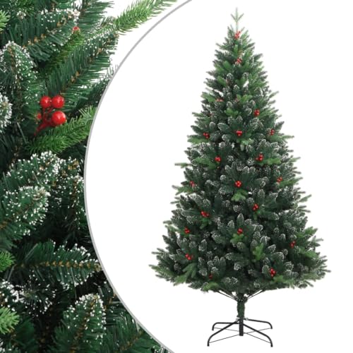 vidaXL Árbol de Navidad Artificial con Bisagras y Frutos, Adorno Navideño, Árbol Realista, Decoración para Hogar Exterior, Rojos 180 cm