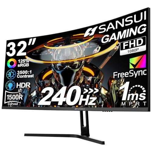 SANSUI 32 Inch Curved 240Hz Gaming Monitor High Refresh Rate, FHD 1080P Gaming PC Monitor HDMI...