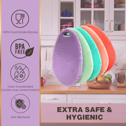 Image of Silicone Sponge Dish Scrubber - Food Grade Silicone Dish Scrubber and Housecleaning - BPA Free Silicone Kitchen Scrubber [5 Pack Ovals Spring]