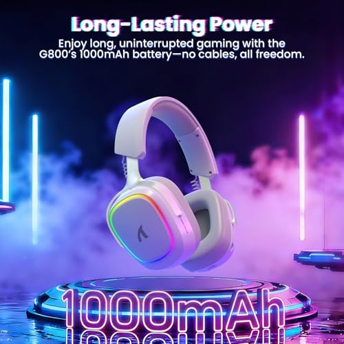 Image of ATTACK SHARK G800 Wireless RGB Gaming Headset:7.1 Surround Sound-50mm Drivers-Memory Foam Ear Pads,Wired /2.4Ghz /BT,Ultralight,Durable Aluminum Frame,Detachable Mic,Programmable for PC Mac Gamer(White)