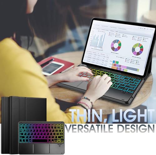 Image of Touchpad Keyboard Case for OnePlus Pad 3 (13.2 Inch) 2025, 7 Color Rainbow Backlight Detachable Bluetooth Trackpad Keyboard Folio Smart Cover