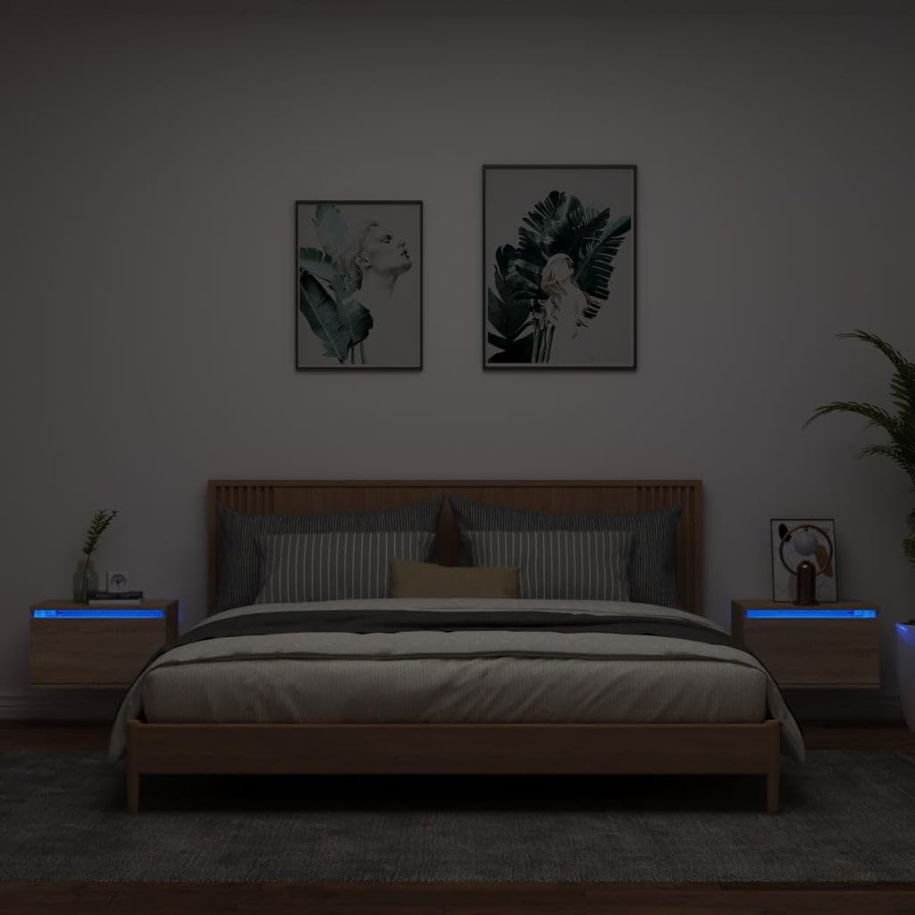 Table de chevet murale LED chêne Sonoma pour optimiser la chambre