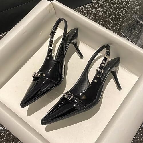 LUXINYU Womens Slingback Kitten Heels Pointed Toe Patent Leather Stiletto Heels Back-lace Casual Party Dress Work Lady Pumps3