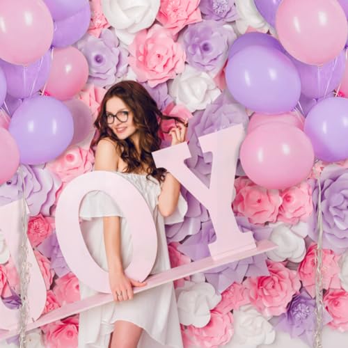 Image of Pink and Purple Balloons 100 Pack 12 inch Light Pink Purple Latex Balloons for Girls Womens Butterfly Baby Shower Decorations Birthday Wedding, Engagements, Anniversary Party Decoration