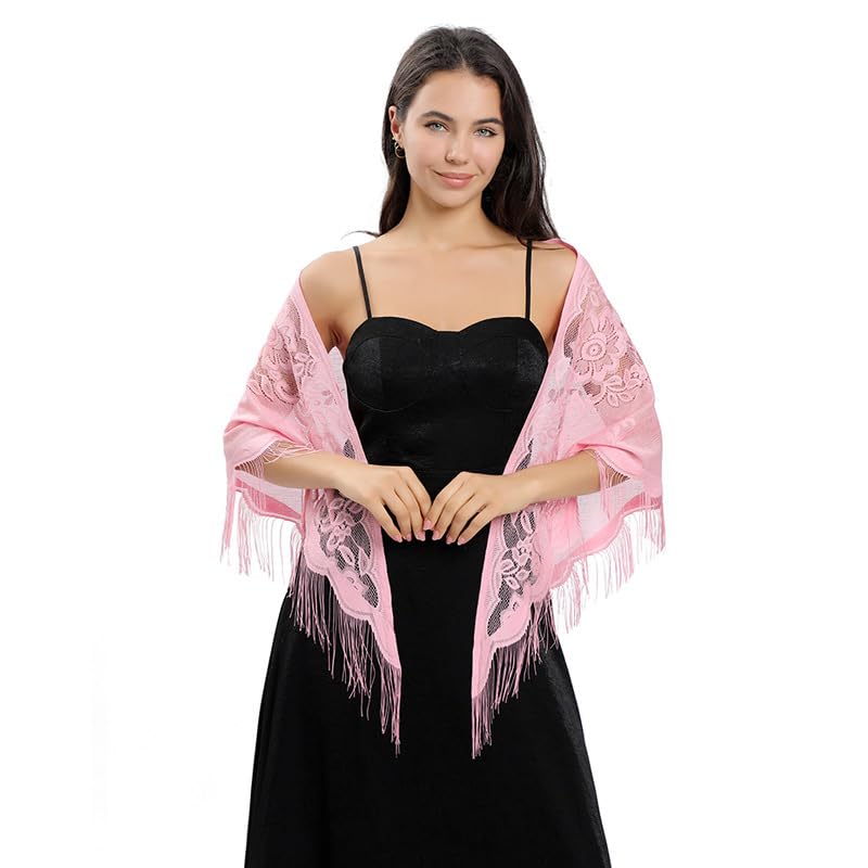 Triangle Scarf Shawls for for Evening Dresses Flower Embroidered Wraps Cape Cover Up Lace Tassel Triangle Shawl for Women3