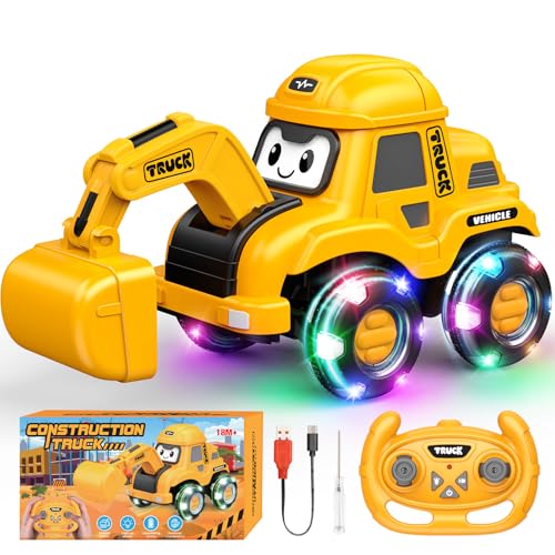 HappyGoLucky Coche Teledirigido, Excavadora Teledirigido Juguetes Niños 3 4 5 6 Años, Excavadora RC con Luz LED Y Sonido, 2.4GHz Grua Teledirigida Regalo Niño 3-8 Años - Regalo Navidad Niño