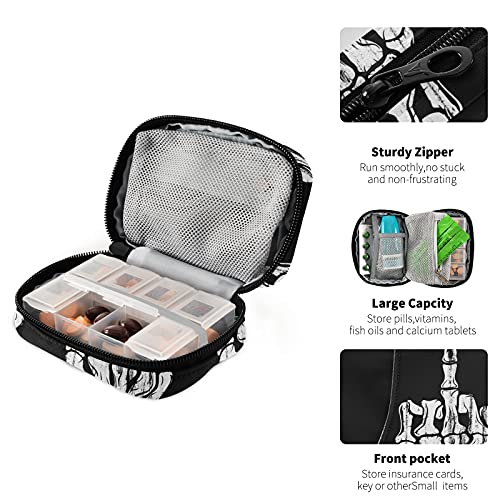 Image of Naanle Hand Skull Pill Box 7 Day Pill Case Travel Pill Organizer Bag with Zipper Portable Weekly Case Compact Size for Vitamin Supplement Holder