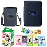 Fujifilm Instax Mini Link Smartphone Printer - (Dark Denim) + Fujifilm Instax Mini Twin Pack Instant Film (20 Sheets) + Protective Case for Mini Link Printer - Accessory Bundle