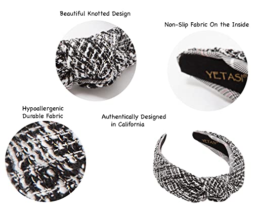 Yetasi Tweed Black Knotted Headband For Women With Hints Of White Threading Is Unique. White Black Headbands For Women Get Compliments #TOP3