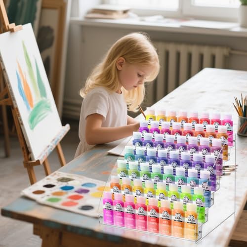 Image of 7 Tiers Clear Acrylic Paint Organizer with Brush Holder,paint Organizers Set Miniature Paints Holders, 7 Layers Paints Storage Rack, Craft Paint Rack