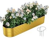 ZFHgarden Galvanized Metal Planter Round Raised Garden Bed Kit for Gardening Outdoor Garden Box Raised Flower Bed 1PC Gold 8X2X1FT