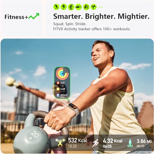 Image of FITVII Slim Fitness Tracker with Blood Oxygen, Blood Pressure, 24 /7 Heart Rate and Sleep Tracking, IP68 Waterproof Activity Trackers and Smart Watches with Step Tracker, Pedometer for Women Men