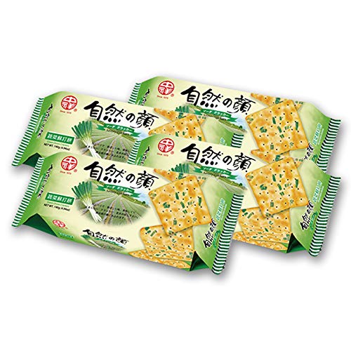 Chung Hsiang Foods Natural Series Green Onion Crackers, 中祥饼干, 自然の颜, 蔬菜苏打饼, 4 Packs, 5 oz Per Pack