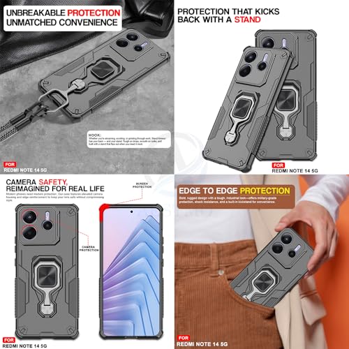 Image of AESTMO Armor Back Cover for Redmi Note 14 5G | Ring Holder & Kickstand & Camera Protection in-Built | 360 Degree Protection Back Case Cover (Blue)