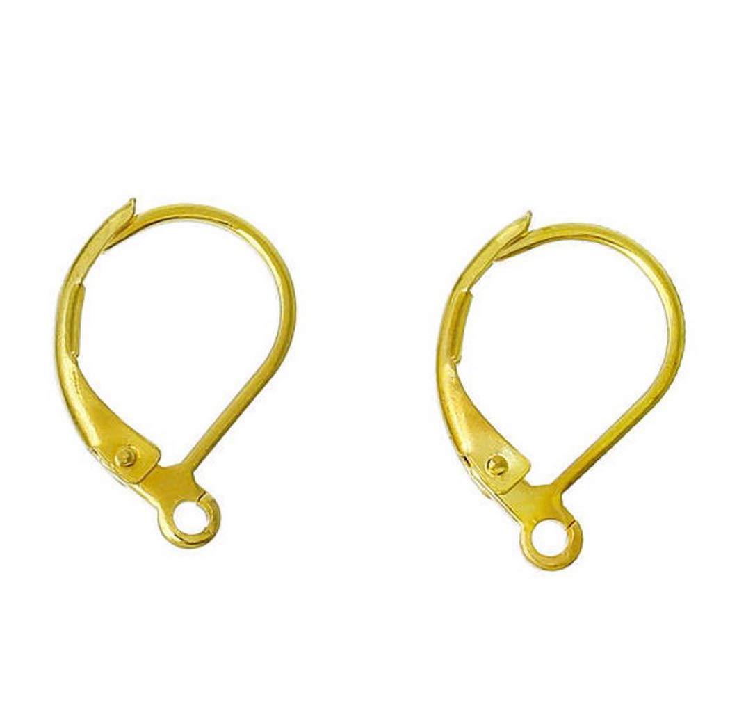 Adabele 20pcs Hypoallergenic Earring Hooks Leverback Ear Wire 15mm Long 18K Yellow Gold Plated Brass for DIY Craft Earrings Jewelry Making CF190