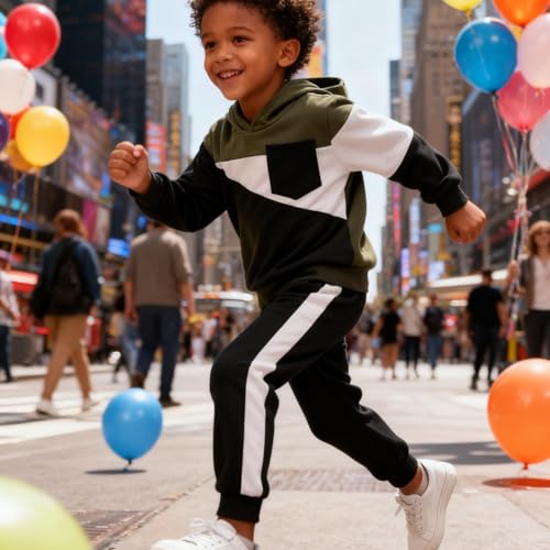 Image of 2-6T Toddler Baby Boy Clothes Color Blocking Hoodies + Pants Fall Winter Outfits