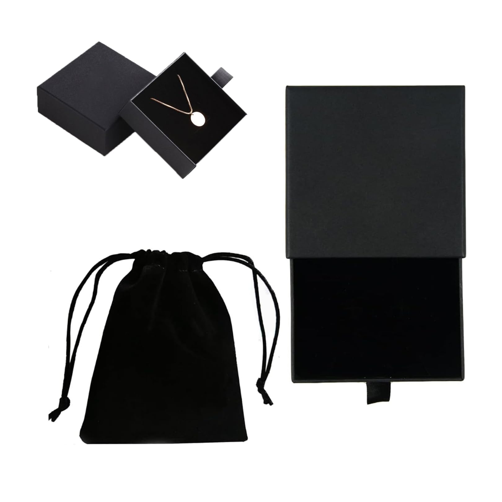 Portable Jewellery Packaging Box with Velvet Bag,Plenty of Storage Space Jewellery Box,Portable Jewellery Box,Modern Style with Lid Square Jewellery Packaging Boxes give Loved Ones(Black)