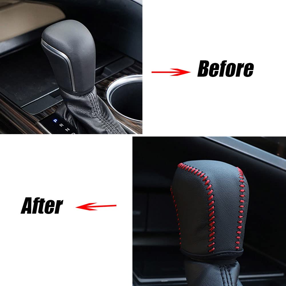 XITER for Genuine Leather Gear Shift Knob Cover Car Protect Accessories Case for Toyota Camry 2018-2025 (Red Stitches)