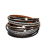 ZGRJIUERYI Damen Lederarmband,Multi-Layer Vintage Leder Armband Schwarz Böhmischen Leder Sterne Magnet Schnalle Verziert Damen Mode Armband Personalisierte Kleidung Accessoires Schmuck Surround