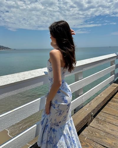 Image of Strapless Prom Dress for Womens Ruffles Satin Wedding Party Maxi Dress Bodycon Cocktail Gowns with Slit