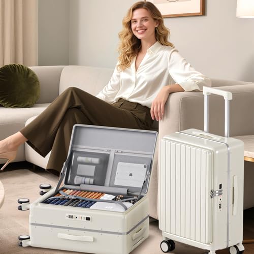 SKYROMER 20 Inch carry on luggage 22x14x9 airline approved Hard Shell Spinner Suitcase Top Opening Aluminum Frame Travel Luggage Suitcases for Woman Men Gifts (Blue)2