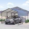 Metal Carport 10'x15'x8.5' Ft Heavy Duty Grey Galvanized Steel Roof Multi-Use Shelter Canopy with Metal Frame, Prefab Carport Garage for Cars, Boats, and Tractors