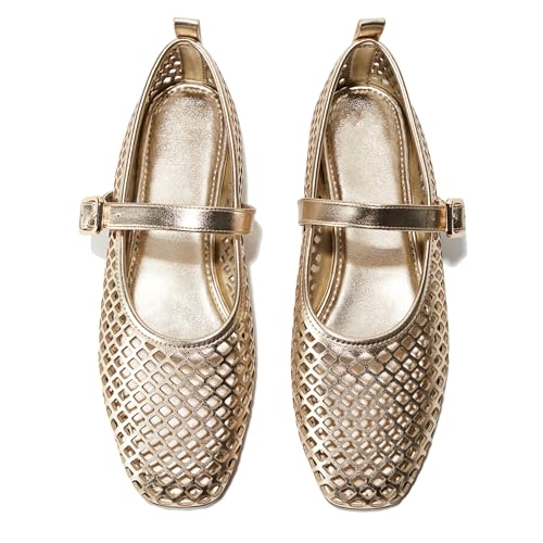 Mesh Ballet Flats for Women - Breathable Eyelets Mary Jane Style, Square Toe with Strap, Comfortable for Dress - up Occasions2