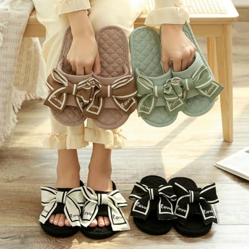 Premium Comfort All Seasons Ribbon Bow Silent Sole Women's House Slippers Indoor Soft Home Slip On Shoes2