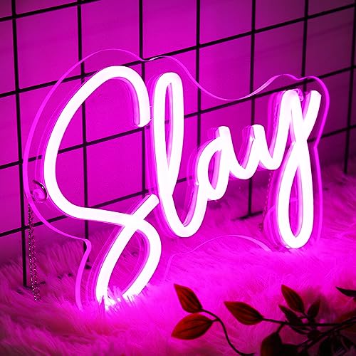 Neonawall Pink Slay Neon Sign - Led Neon Light Sign for Bedroom Room Decor USB Operated Game Center Slay Neon Light for Girls Aesthetic 16