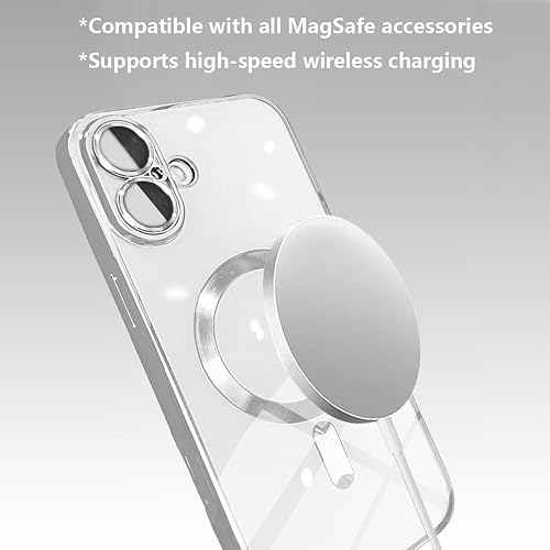 Miniatura 10 de Funda magnética para iPhone 15 Pro transparente compatible con MagSafe protector de lente de cámara integrado, suave, delgada, a prueba de golpes,