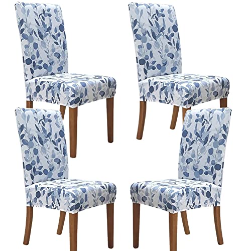 Image of SPRINGRICO Chair Covers for Dining Room Set of 4, Stretch Dining Chair Cover, Washable Spandex Kitchen Parsons Chair Slipcovers, Removable Seat Protector for Home or Party (4 Pack, Leaves Bay)