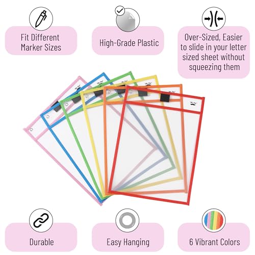 image for Mr. Pen- Dry Erase Pocket Sleeves, 10 x 14 Inch, 6 Pack, Colorful, Pla