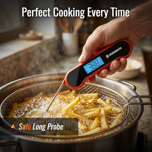0.5 Sec Instant Read Meat Thermometer Digital with ±0.5℉ Precision, Food Thermometer for Cooking Kitchen Gadgets, Oven Grill Candy BBQ Essentials Accessories, Gifts for Him Dad Men Birthday, Red #5