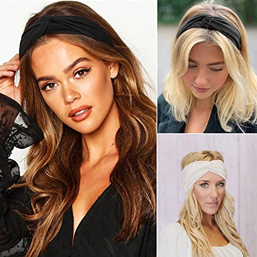 Image of DRESHOW 8 Pack Headbands for Women Yoga Knotted Headbands Elastic Criss Cross Hair Accessories Sports Head Wrap Non Slip
