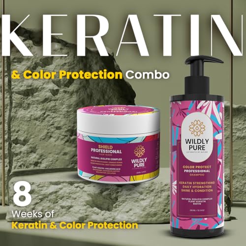 Image of WILDLY PURE Professional Keratin Shampoo & Hair Mask | 7 Days Smoothening | 8 weeks Colour Protection | With Natural Biolipid Complex & Hyaluronic Acid | Deep Conditioning for dry & frizzy Hair (Keratin Combo)