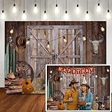 LTLYH 7x5ft Western Cowboy Barn Backdrop Rustic Farm Barn Door Hay Cactus Guitar Country Rodeo Theme Photography Background for Birthday Party Baby Shower Western Decor 223