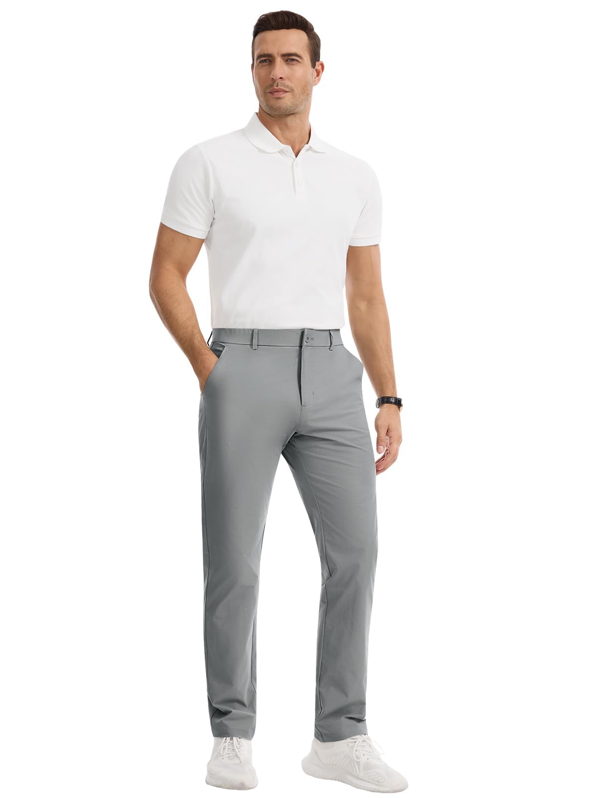 Runcati Spodnie golfowe ze stretchu, oddychające spodnie z kieszeniami, slim fit, szybkoschnące, lekkie spodnie materiałowe