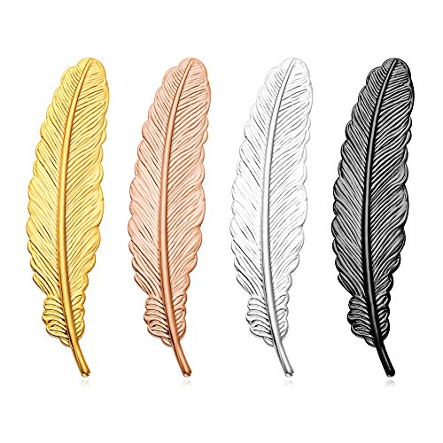 U7 Lady & Gentlemen Suit Brooches Set 18K Stamp Gold Tone Feather Leaf Brooch Pin, 4 Pieces Set Fashion Accessories