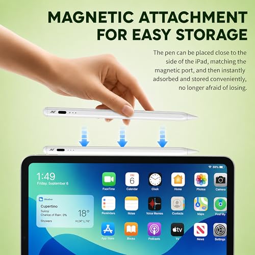 Image of ANT META Pencil 300 Pencil for iPad 2018-2026, Compatible with iPad Pro, Air & Mini, Palm Rejection, Tilt Sensitivity, Magnetic Design, 1.5mm POM Tip, Type-C Fast Charging, 12H Battery, White