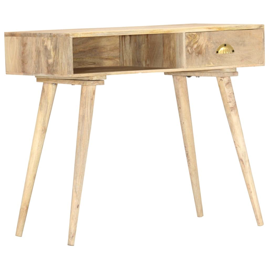 Stolik konsolowy z litego drewna mango, 90 x 45 x 75 cm, z szufladą i otwartą półką, zajmuje mało miejsca jako stolik pomocniczy, stolik do odkładania do salonu, korytarza, biura, z