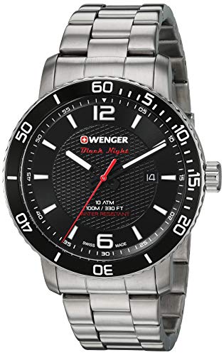 Wenger Men s Roadster Black Night Stainless Steel Swiss-Quartz Stainless-Steel Strap, Silver, 22 Casual Watch (Model: 01.1841.104)