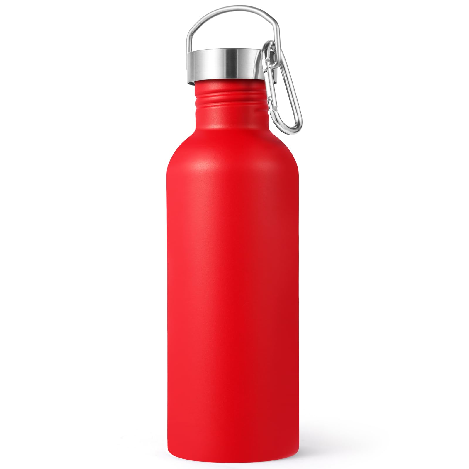 Volhoply 1000ml Uninsulated Single Walled Water Bottle, Stainless Steel Sports Water Bottles with Handle & Carabiner, BPA Free Lightweight Water Bottles for Hiking, Biking, Running（Red,1）