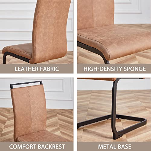 Image of Baysitone Modern Dining Chairs Set of 2, Side & Kitchen Chairs with Faux Leather Padded Seat, High Back, for Dining, Kitchen, Living Room - Brown