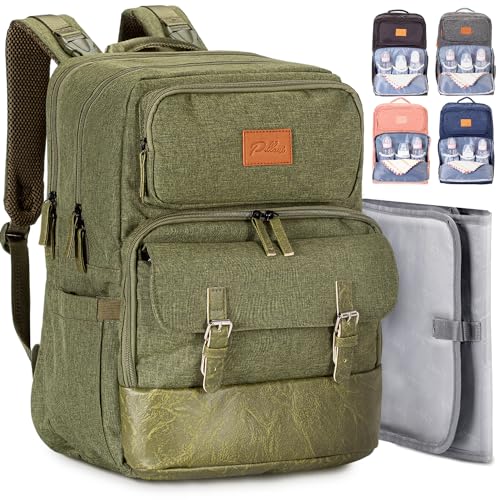 Image of PILLANI Baby Diaper Bag Backpack - Baby Bag for Boys & Girls, Diaper Backpack - Large Travel Diaper Bags w/Changing Pad - Baby Registry Search & Shower Gifts, Newborn Essentials & Items for Mom,Green