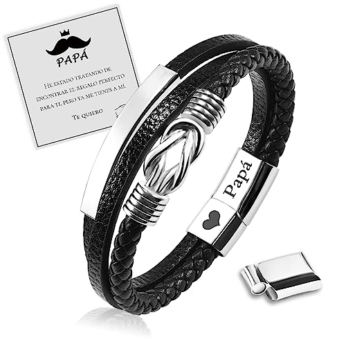 MANVEN Pulseira de Couro para Pais Pulseira de Aço Inoxidável com Fivela Magnética Gravação com 'Papá' Presente de Aniversário do Pai Presente do Dia dos Pais de Ação de Graças Presentes
