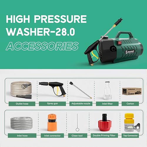 Image of Cockatoo RinseSmart28W High Pressure Washer Corded Electric 4HP 2800W 300Bar Aluminium Binding Induction AC Motor 7.2Lmin Flow 7m Hose 2 in 1 Nozzle Car Bike Home Garden Cleaning Power Washer