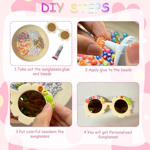 30 PCS Flower Sunglasses Set for Kids - Includes 100 Daisy Embellishments, 400 Random Letter Beads & 2*Glue - Perfect DIY Craft for Boys and Girls, Ideal for Parties and Gifts (30)4