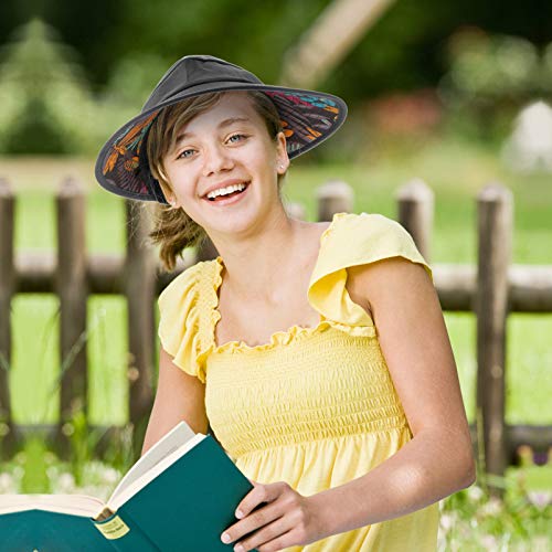 Amosfun Chapéu de sol preto para uso ao ar livre dobrável com proteção solar e aba larga chapéu de s